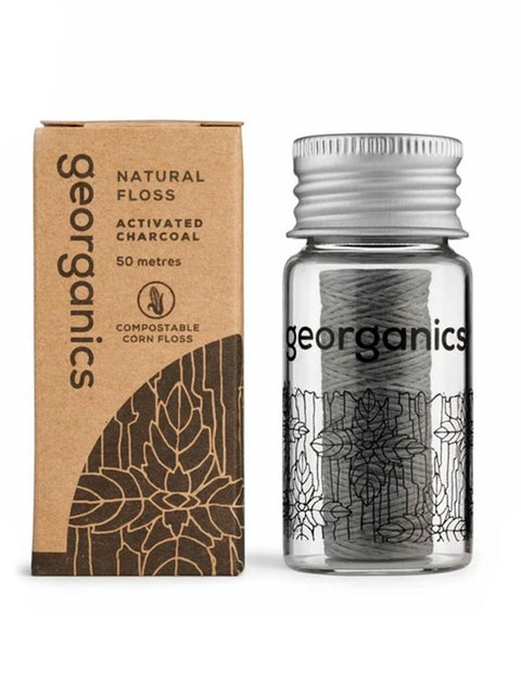Georganics Dental Floss & Dispenser - Minty Charcoal - 50m