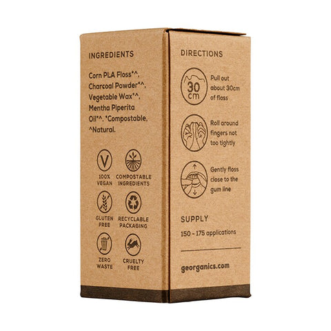 Georganics Dental Floss & Dispenser - Minty Charcoal - 50m