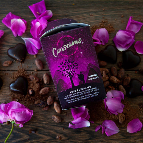 Organic Dark Rose Chocolate Hearts 180g