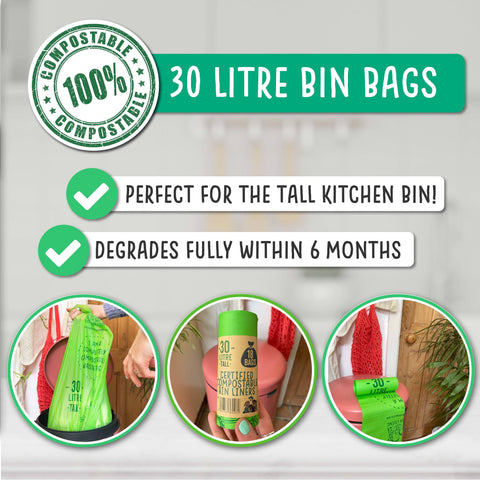 30L Compostable Waste Bags - 18 Pack