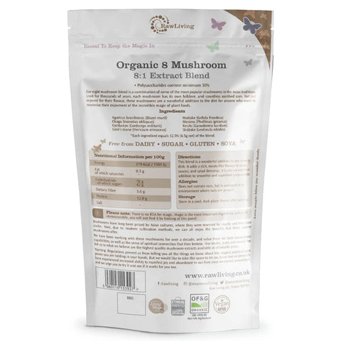 Organic 8 Mushroom 8:1 Extract Blend - 50g Pouch